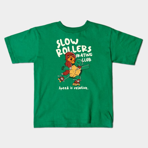 Slow Rollers Skating Club // Funny Turtle and Sloth on Roller Skates Kids T-Shirt by Now Boarding